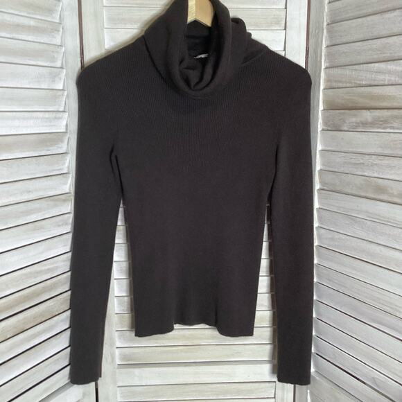 Celine Phoebe Philo Era Brown Cashmere Ribbed Turtleneck Sweater L - Picture 6 of 9